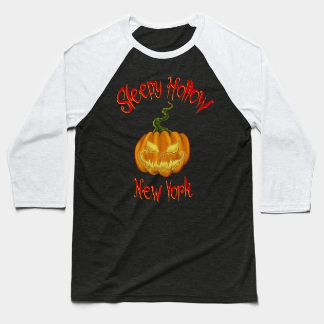 Sleepy Hollow NY Pumpkin Baseball T-Shirt by Rivercrow Crafts